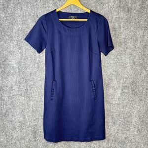 Brass Dress Womens Small Navy Blue Ponte Stretch Pullover Pockets Minimalist